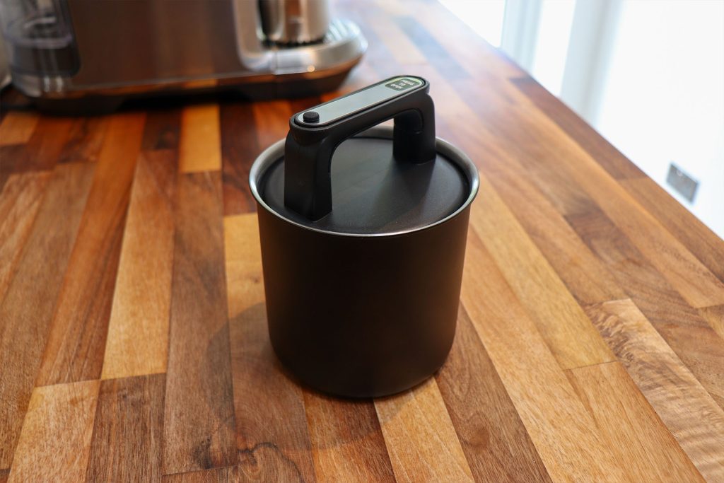 KC Kitchen & Co. airtight coffee canister on a kitchen worktop
